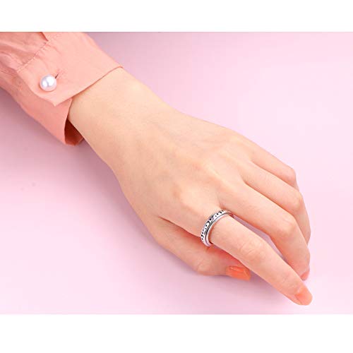 ALPHM S925 Sterling Silver Spinner Fidget Anxiety Worry Relieving Boredom ADHD Autism Band Spin Rings Moon Stars Jewelry Men Women - Image 2