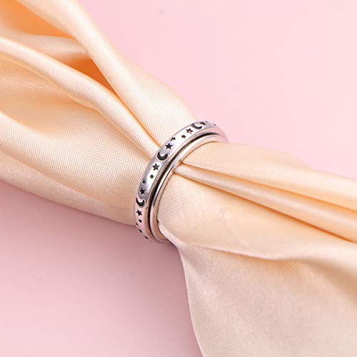 ALPHM S925 Sterling Silver Spinner Fidget Anxiety Worry Relieving Boredom ADHD Autism Band Spin Rings Moon Stars Jewelry Men Women - Image 4