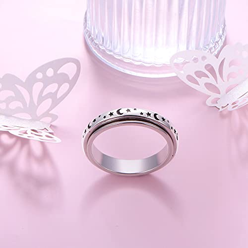 ALPHM S925 Sterling Silver Spinner Fidget Anxiety Worry Relieving Boredom ADHD Autism Band Spin Rings Moon Stars Jewelry Men Women - Image 3