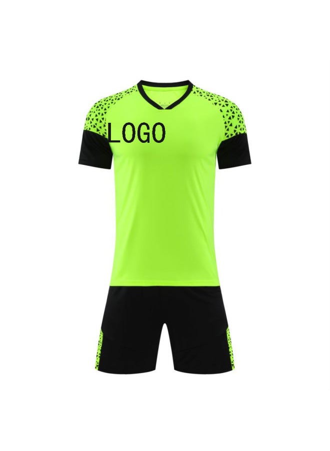 Fluorescent Green Football Uniform Suit For Children And Adults, Game Training Team Uniform, Quick-drying Sportswear, Summer Short-sleeved Jersey With Number Printed On It