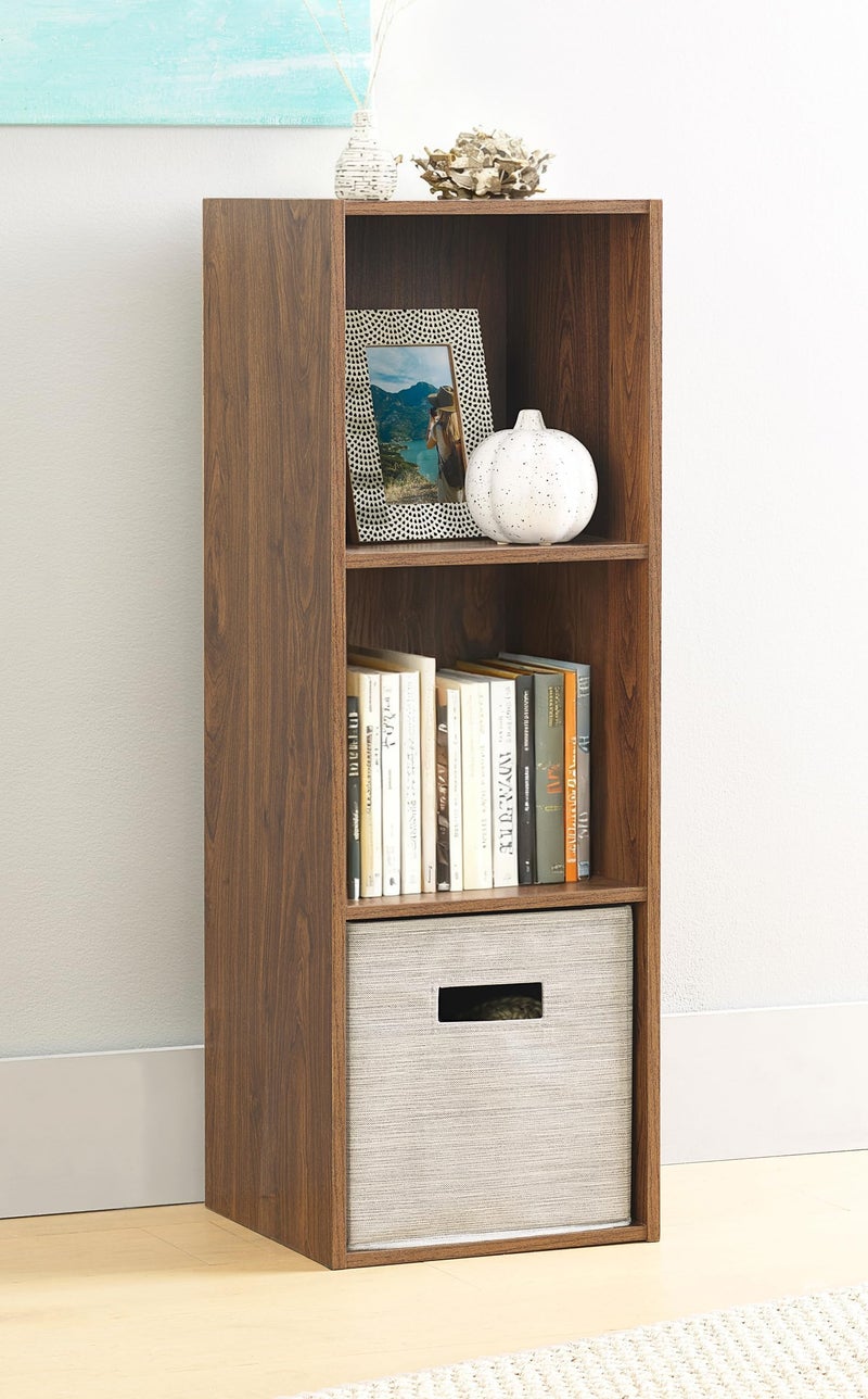Whitmor 3 Cube Bookcase Storage Organizer, 3 Tier Stackable MDF Bookshelf, Open Storage Display Bookshelf, Storage Cabinet for Living Room, Bedroom, Home, Office, 12.2" L x 11.7" W x 35.6" H, Walnut - Image 1