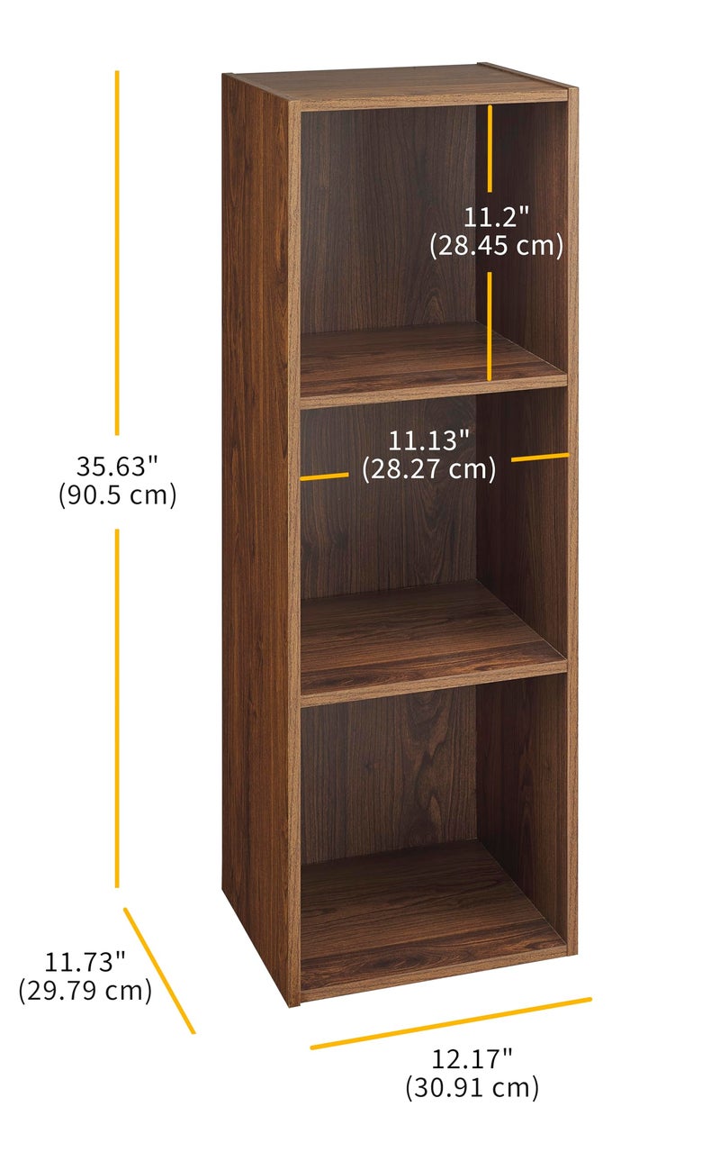 Whitmor 3 Cube Bookcase Storage Organizer, 3 Tier Stackable MDF Bookshelf, Open Storage Display Bookshelf, Storage Cabinet for Living Room, Bedroom, Home, Office, 12.2" L x 11.7" W x 35.6" H, Walnut - Image 2