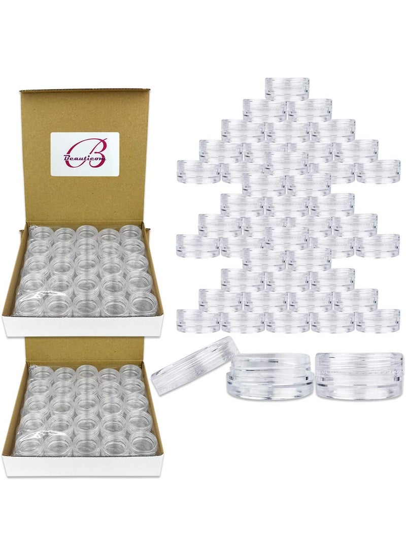 Beauticom (150 Pieces Jars + Lid) Beauticom 3G/3ML Round Clear Jars with CLEAR Screw Cap Lids for Scrubs, Oils, Toner, Salves, Creams, Lotions, Makeup Samples, Lip Balms - BPA Free 