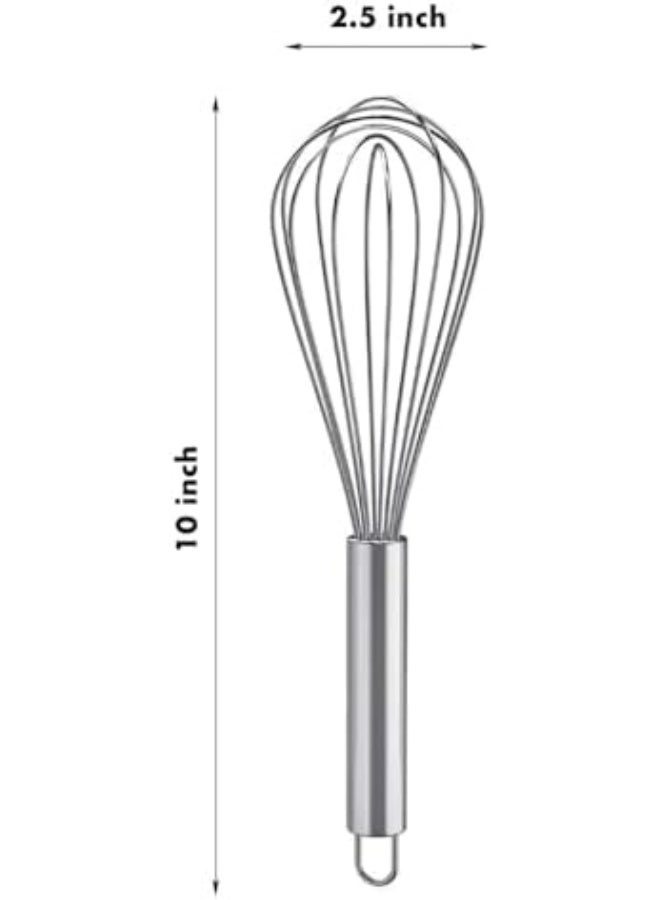 خلاط يدوي من الفولاذ المقاوم للصدأ، 10 بوصات، مضرب بيض للمطبخ، مضارب بالون للطهي، المزج، الخفق، التحريك، الخبز، أداة خفق سهلة التنظيف. - Image 2