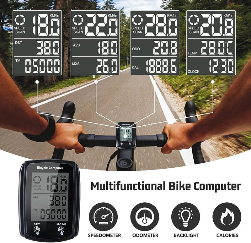 MAKINGTEC Wired Bike Computer, MPH KM/H Bicycle Computer, Digital LCD Backlight Display Bike Speedometer, Waterproof Cycling Computers Odometer, Multifunctional Automatic Wake-up Odometer for Bike - Image 2