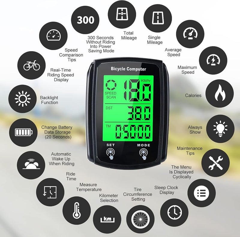 MAKINGTEC Wired Bike Computer, MPH KM/H Bicycle Computer, Digital LCD Backlight Display Bike Speedometer, Waterproof Cycling Computers Odometer, Multifunctional Automatic Wake-up Odometer for Bike - Image 4