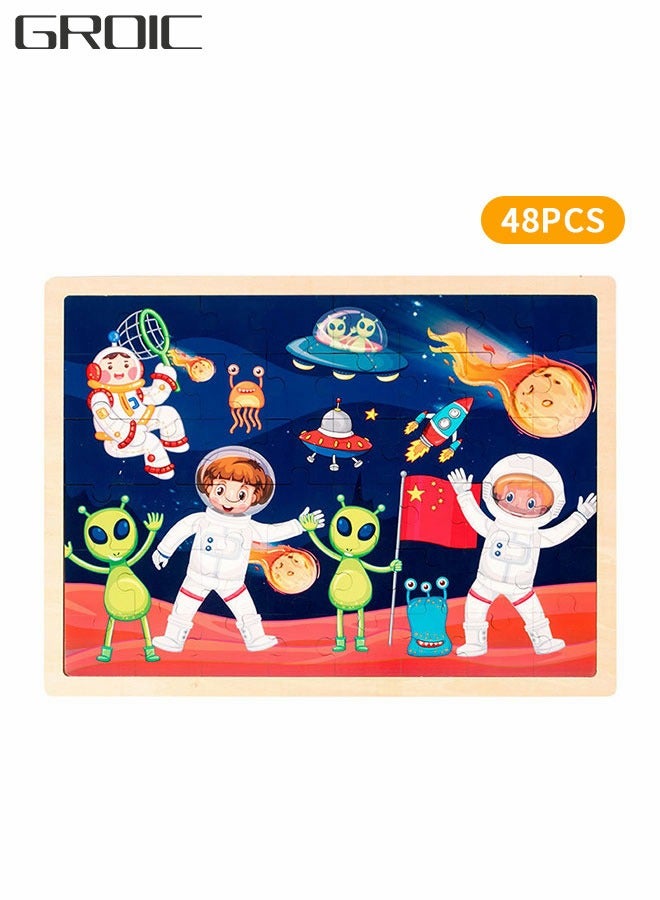GROIC 48 Pieces Of Children's Puzzles Preschool Education Puzzle Board Astronaut Learning Educational Puzzle Wooden Jigsaw Puzzle Children's Enlightenment Education Learning Toy - Image 1