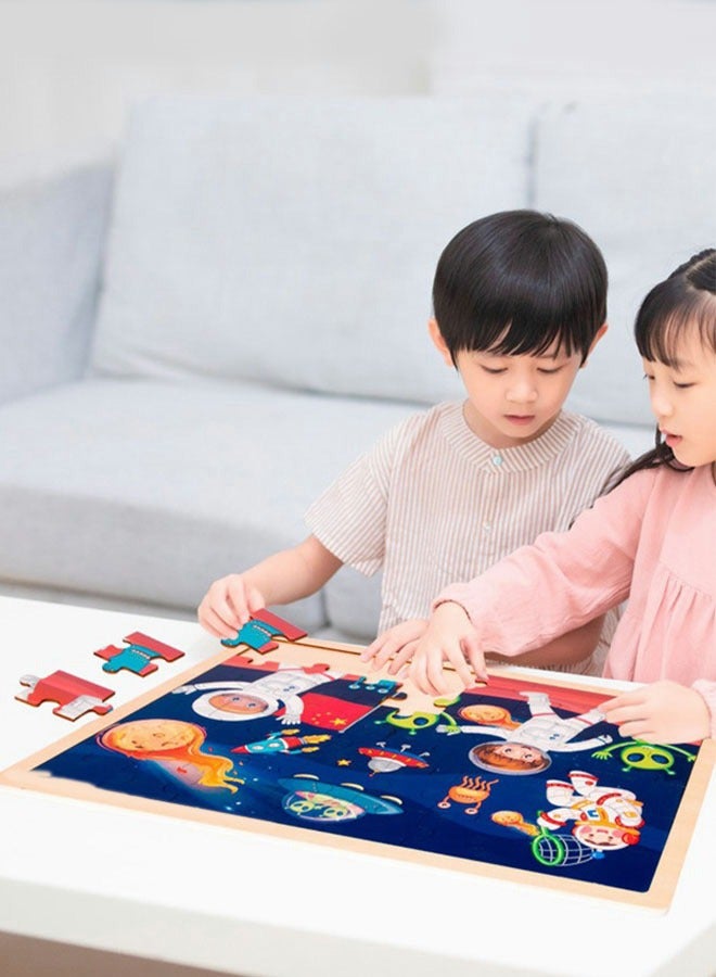 GROIC 48 Pieces Of Children's Puzzles Preschool Education Puzzle Board Astronaut Learning Educational Puzzle Wooden Jigsaw Puzzle Children's Enlightenment Education Learning Toy - Image 3