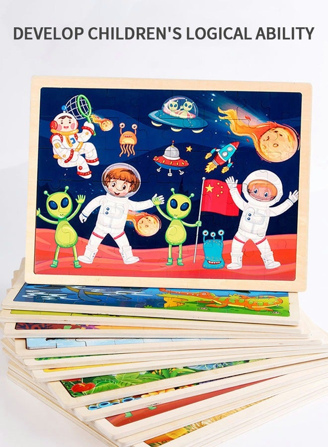 GROIC 48 Pieces Of Children's Puzzles Preschool Education Puzzle Board Astronaut Learning Educational Puzzle Wooden Jigsaw Puzzle Children's Enlightenment Education Learning Toy - Image 2