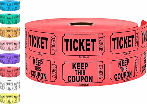 Tacticai 1000 Tacticai Raffle Tickets, Red (1 of 8 Colors), Double Roll, Ticket for Events, Entry, Class Reward, Fundraiser & Prizes - Image 1