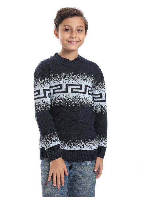 Wool Boys Pullover With Multi Design