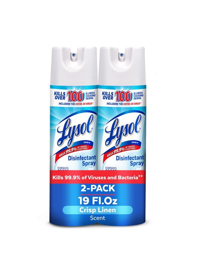 Lysol - Disinfectant Spray, Household Essential Cleaning Supplies, Multi-Purpose Room Spray, Antibacterial Sanitizer Spray, Upholstery Deodorizer, Home and Bathroom, Crisp Linen,19 Fl Oz (Pack of 2) - Image 1
