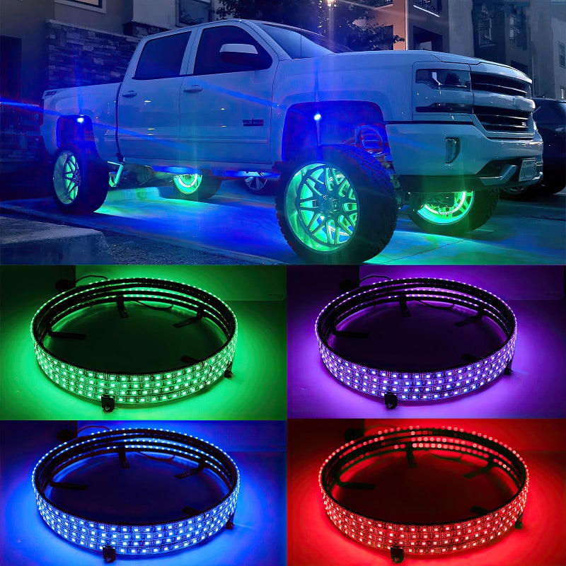 DREAMOTOR 4PCS 155 RGB LED Wheel Lights for Truck Rim Lights for Trucks Compatible with Polaris Slingshot F150 F250 GMC Sierra 1500 2500 Dodge Ram 1500 Chevy Silverado 1500 Camaro Jeep Wrangler JK - Image 3