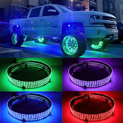DREAMOTOR 4PCS 155 RGB LED Wheel Lights for Truck Rim Lights for Trucks Compatible with Polaris Slingshot F150 F250 GMC Sierra 1500 2500 Dodge Ram 1500 Chevy Silverado 1500 Camaro Jeep Wrangler JK - Image 1