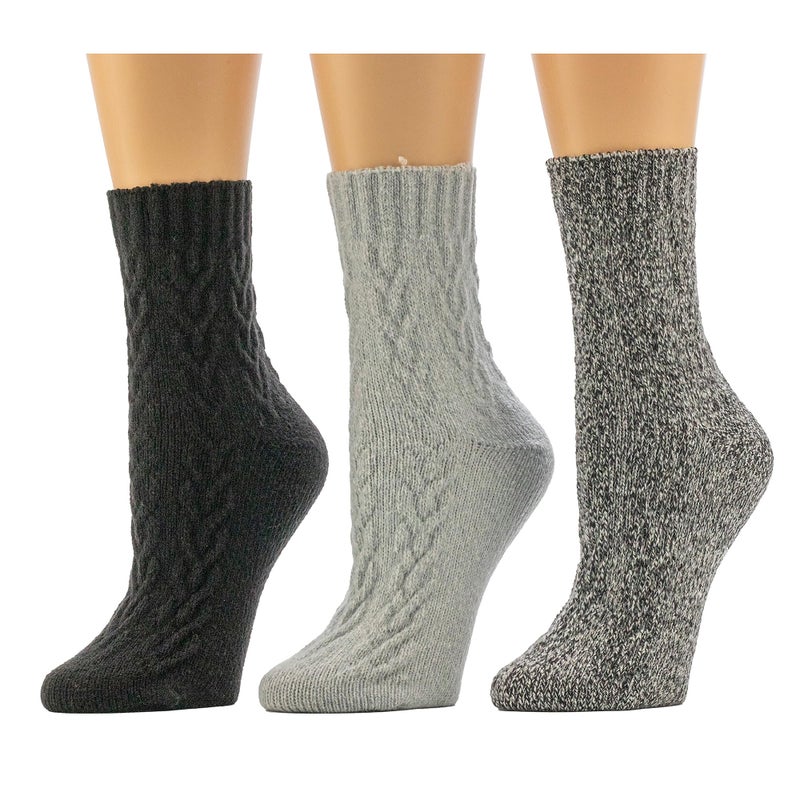 BEARPAW Womens 3 Pair Pack Super Soft Modern Multicolor Assorted Easy Care Solid Large Cable Neutral Colors Ankle Boot Socks, Black - Image 1