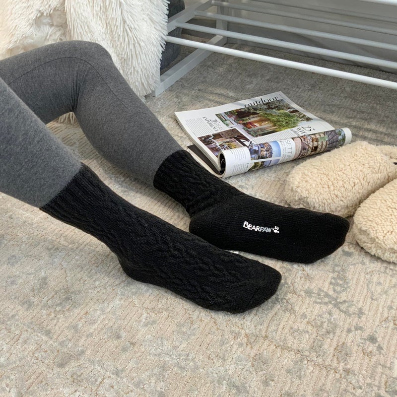 BEARPAW Womens 3 Pair Pack Super Soft Modern Multicolor Assorted Easy Care Solid Large Cable Neutral Colors Ankle Boot Socks, Black - Image 3