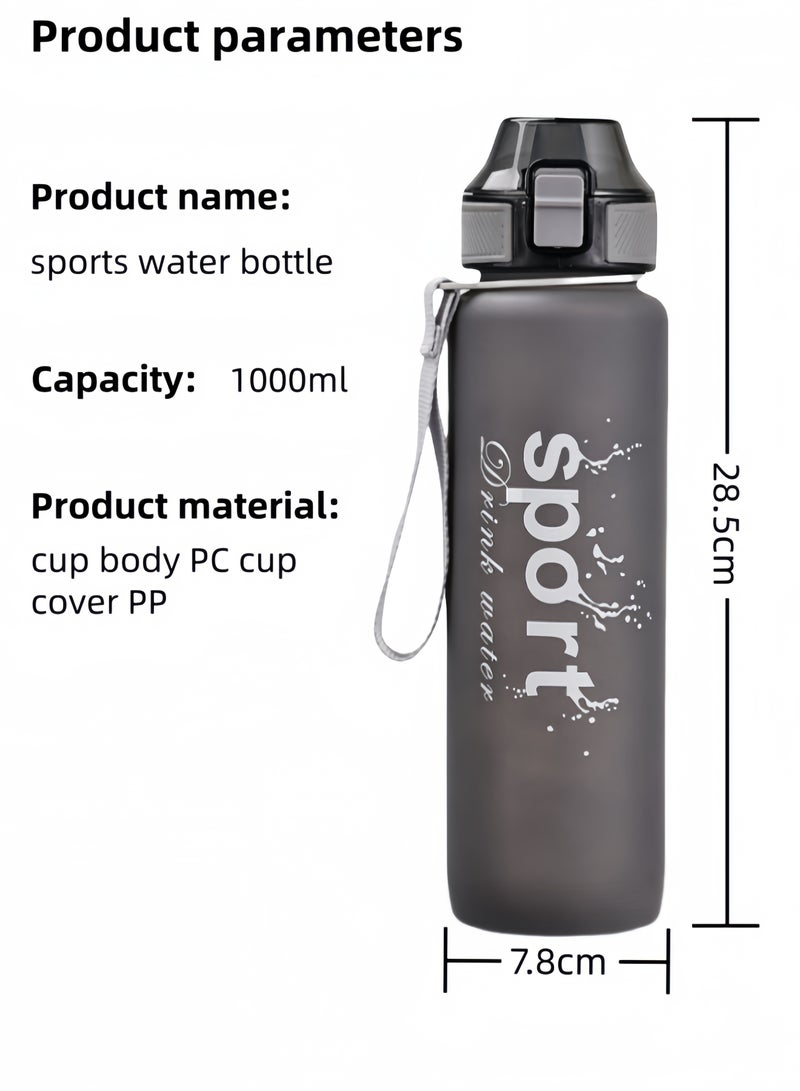 nihao New Sports Water Bottle, Tumbler,Soft Spout, Frosted, Gradient Water Cup Sports Cup Letter Straw Cup Large Capacity Tote Cup Fitness Plastic Cup Water Bottle, Grey -1000ML  - Image 2