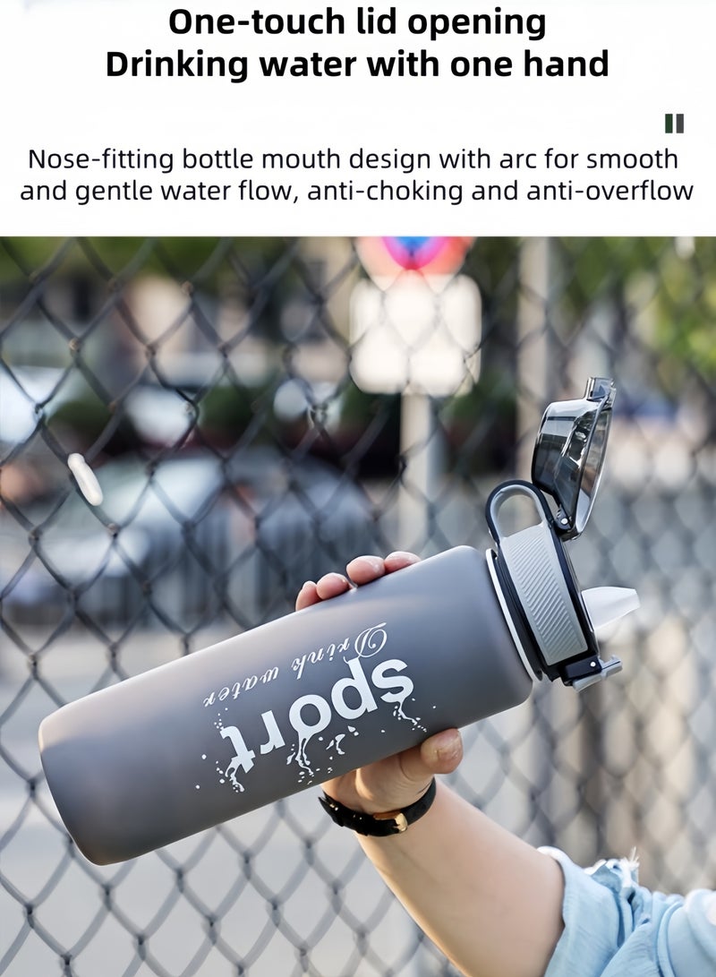 nihao New Sports Water Bottle, Tumbler,Soft Spout, Frosted, Gradient Water Cup Sports Cup Letter Straw Cup Large Capacity Tote Cup Fitness Plastic Cup Water Bottle, Grey -1000ML  - Image 5