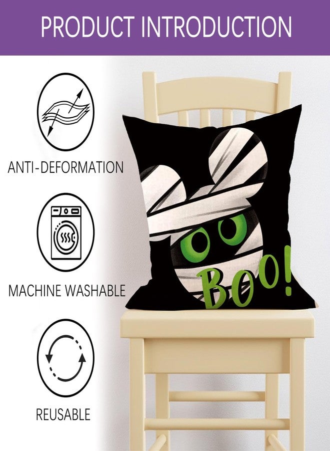 Fjfz Halloween Decorative Throw Pillow Covers 18 x 18 Set of 4, Spooky Ghost Mummy Boo Porch Outdoor Home Decor, Purple Black Funny Spider Web Couch Cushion Case - Image 3