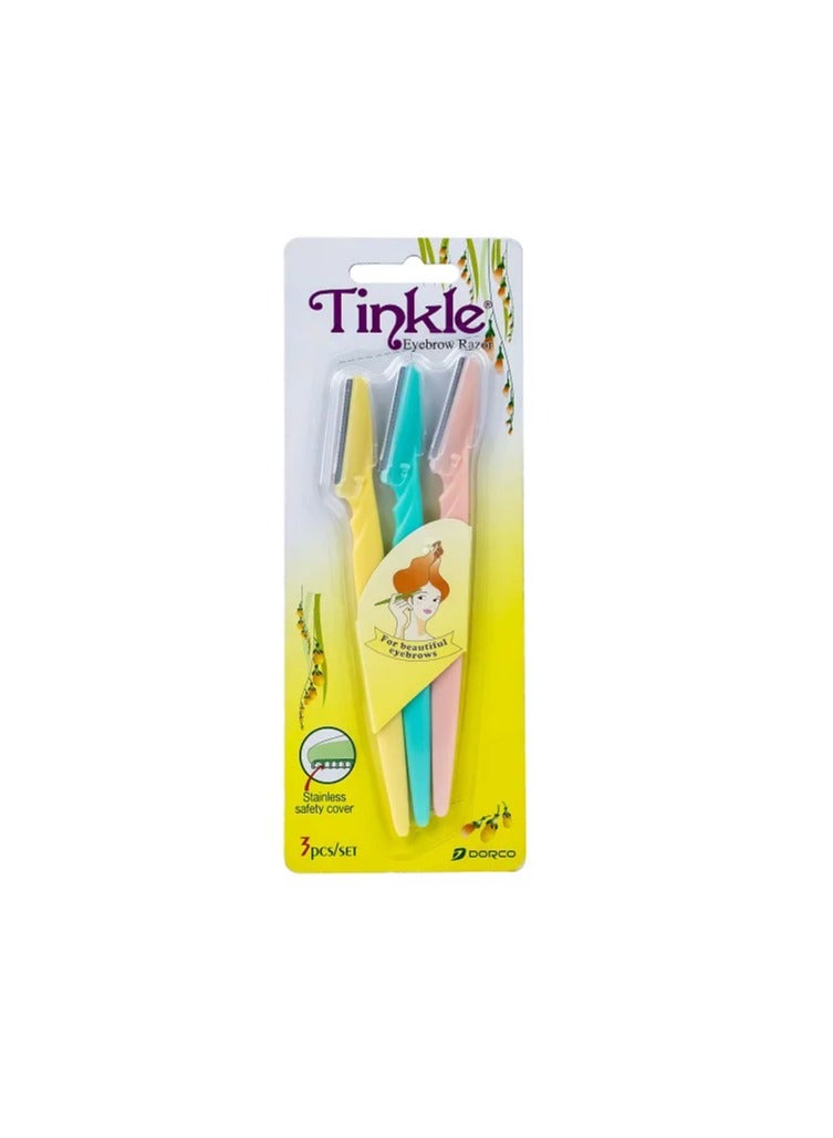 DORCO Pack Of 3 Eyebrow Hair Removal Razor Yellow/Pink/Green