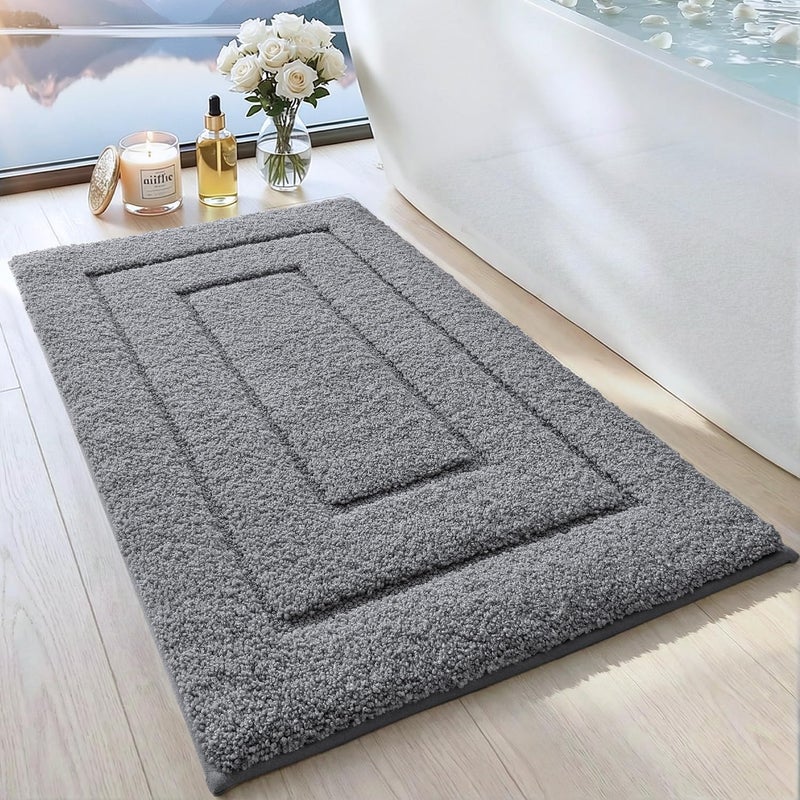 DEXI Bathroom Rug Mat, Extra Soft Absorbent Premium Bath Rug, Non-Slip Comfortable Bath Mat, Carpet for Tub, Shower, Bath Room, Machine Washable, 16"x24", Grey - Image 1