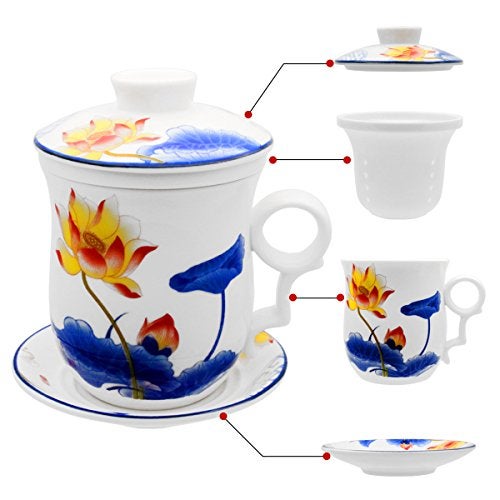 Tea Talent Porcelain Tea Cup with Infuser Lid and Saucer Sets - Chinese Jingdezhen Ceramics Coffee Mug Teacup Loose Leaf Tea Brewing System for Home Office - Image 1