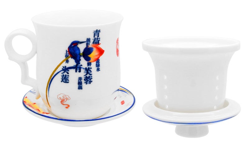 Tea Talent Porcelain Tea Cup with Infuser Lid and Saucer Sets - Chinese Jingdezhen Ceramics Coffee Mug Teacup Loose Leaf Tea Brewing System for Home Office - Image 4