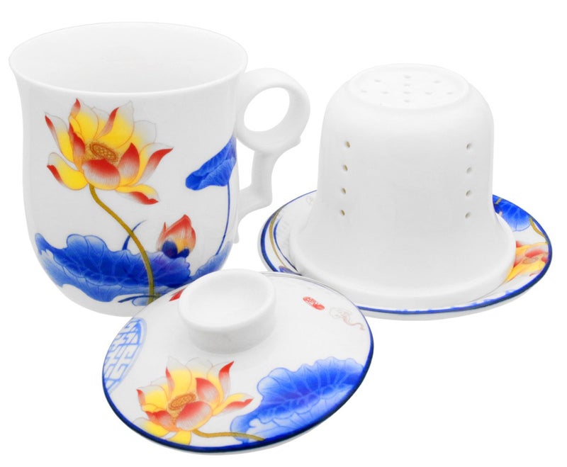 Tea Talent Porcelain Tea Cup with Infuser Lid and Saucer Sets - Chinese Jingdezhen Ceramics Coffee Mug Teacup Loose Leaf Tea Brewing System for Home Office - Image 5