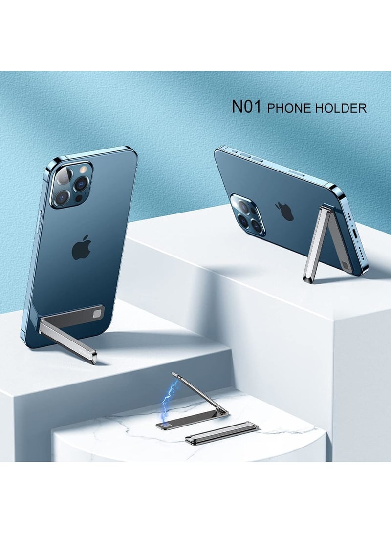 SYOSI Cell Phone Stand Foldable, Adjustable Magnetic Metal Phone Holder for Desk and Table Use, Portable Mini Stand Compatible with iPhone and Smartphones 4 to 7 Inches, Ideal for Office Home Travel - Image 2