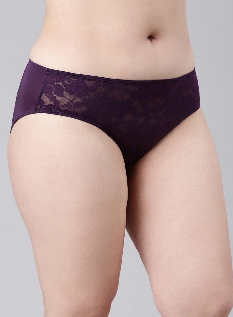 enamor Women Floral lace Hipster Seamless Breathable Panty Blackberry Cordial - Image 4