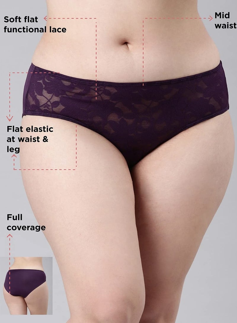 enamor Women Floral lace Hipster Seamless Breathable Panty Blackberry Cordial - Image 5