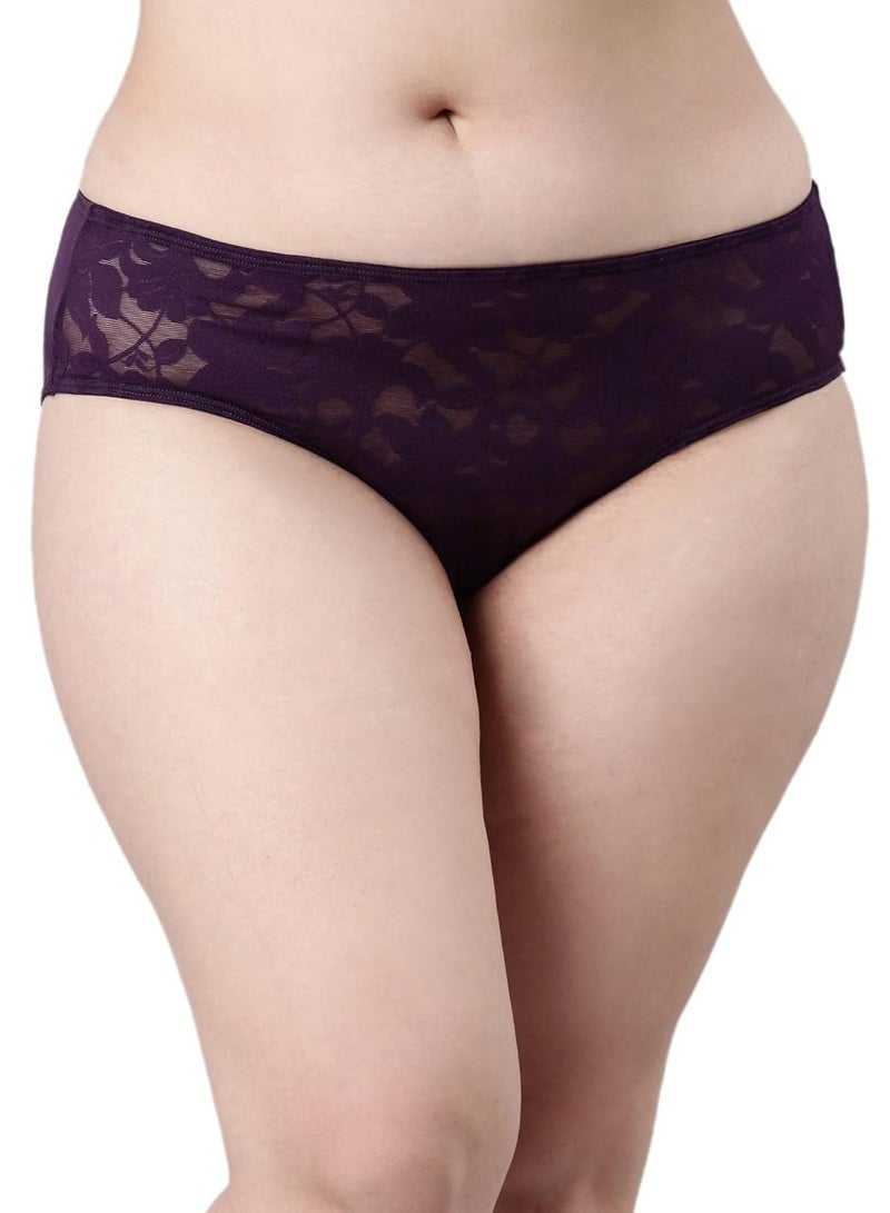 enamor Women Floral lace Hipster Seamless Breathable Panty Blackberry Cordial - Image 1