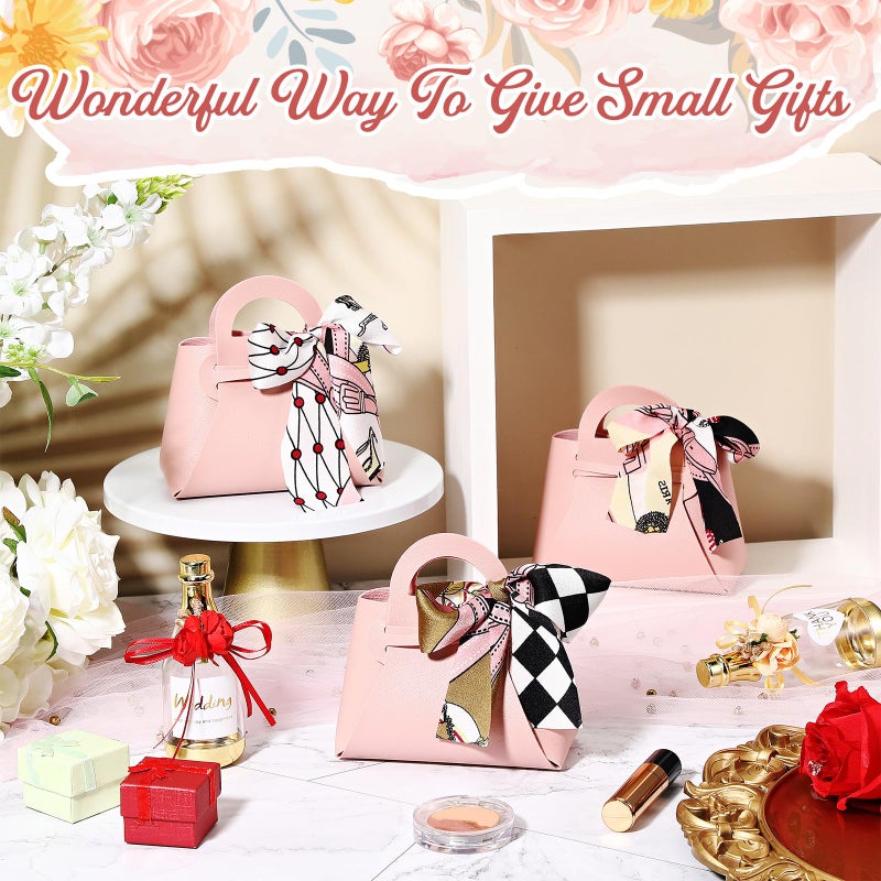 Abbylike 18 Pcs PU Leather Purse Gift Bags with Handles Ribbon Wedding Purse Party Favor Bags Valentines Candy Boxes for Baby Showers Birthday Wedding (Pink) - Image 5