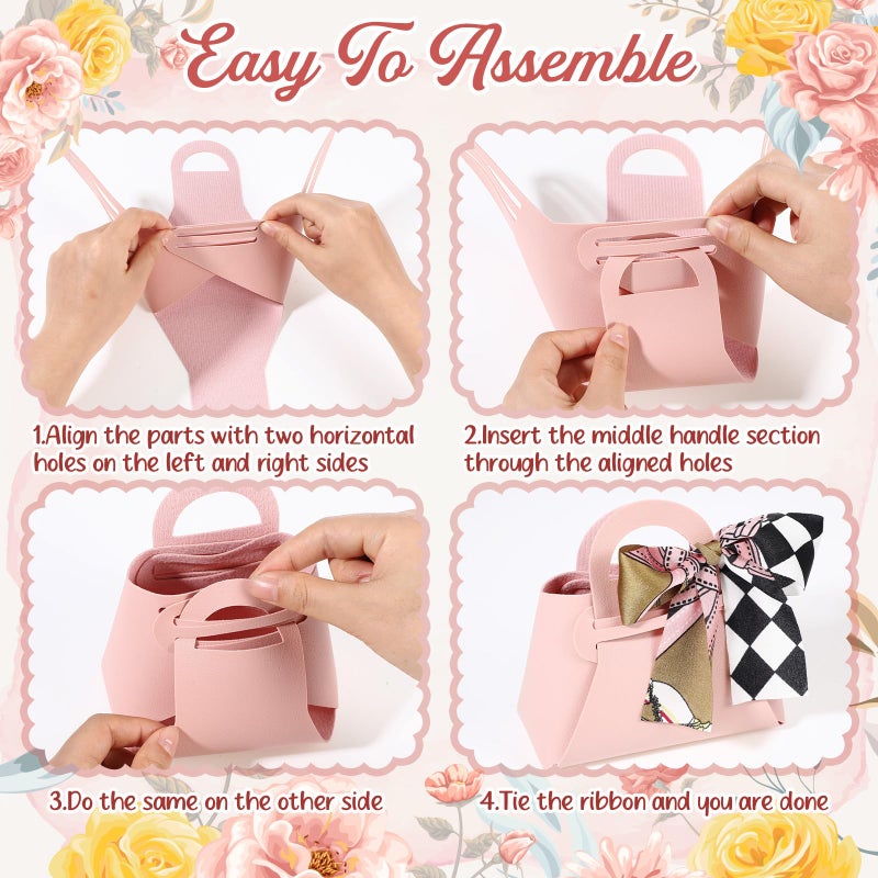 Abbylike 18 Pcs PU Leather Purse Gift Bags with Handles Ribbon Wedding Purse Party Favor Bags Valentines Candy Boxes for Baby Showers Birthday Wedding (Pink) - Image 3
