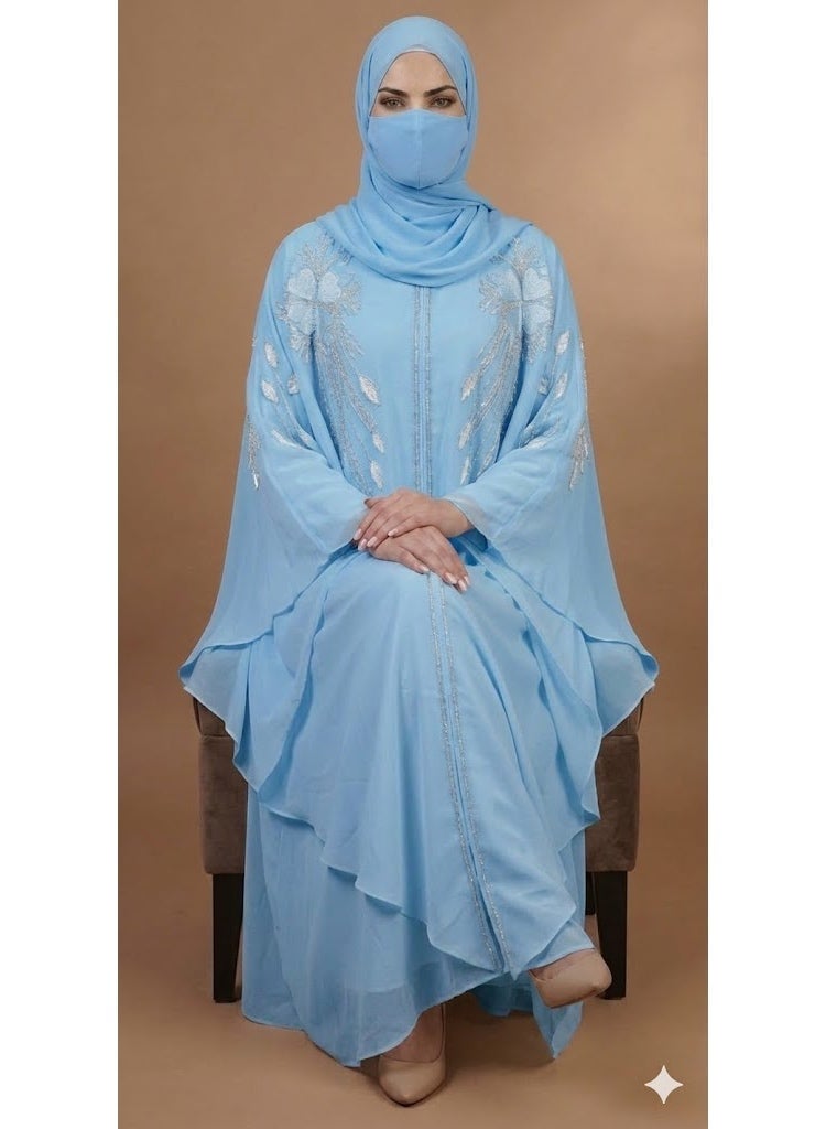 أمياي **عباية صلاة شيفون نسائية باللون الأزرق السماوي مع شيلة منفصلة | جلباب إسلامي محتشم بأكمام طويلة وطول كامل | فستان صلاة للسيدات مناسب للصلاة والعمرة والحج والاستخدام اليومي - Image 4