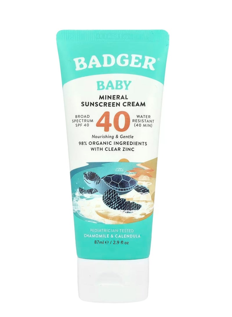 Badger, Baby Mineral Sunscreen Cream, SPF 40, Chamomile & Calendula, 2.9 fl oz (87 ml)