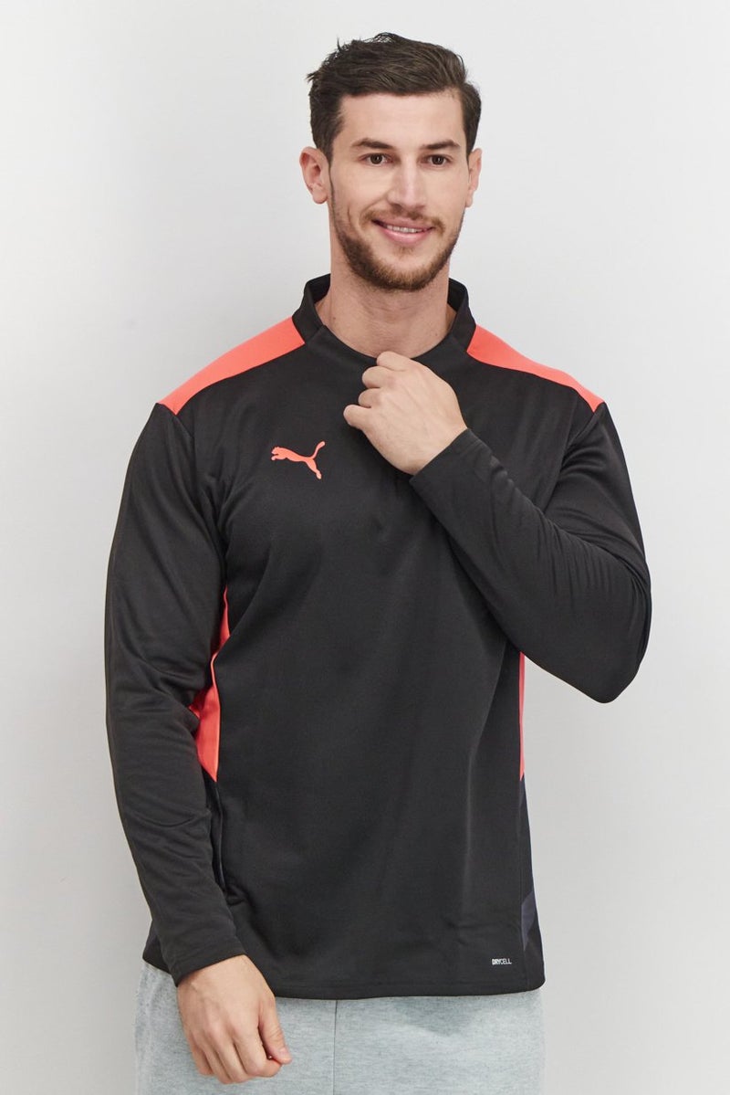 PUMA Men Regular Fit Individual Cup Training 1 and 4 Zip Jacket, Black and Sunblaze  - Image 1