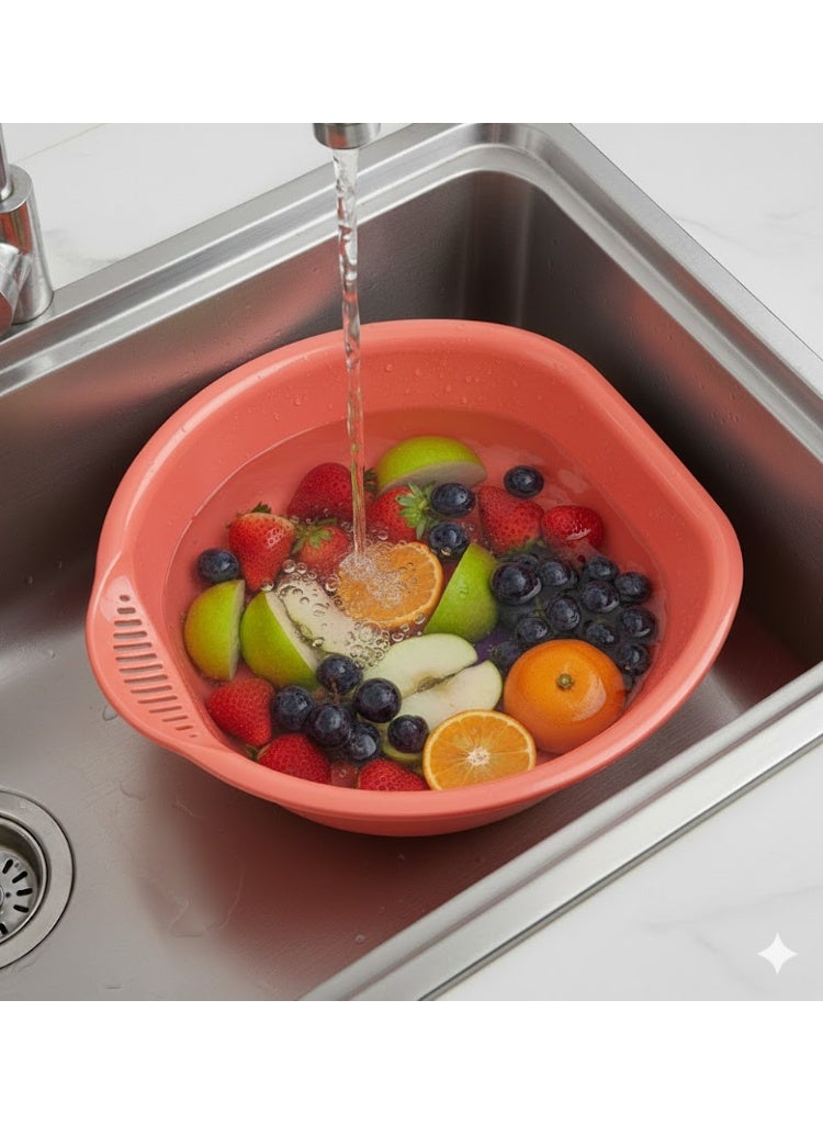 favilla Deep square plastic colander for washing vegetables and fruits, watermelon color - Image 2