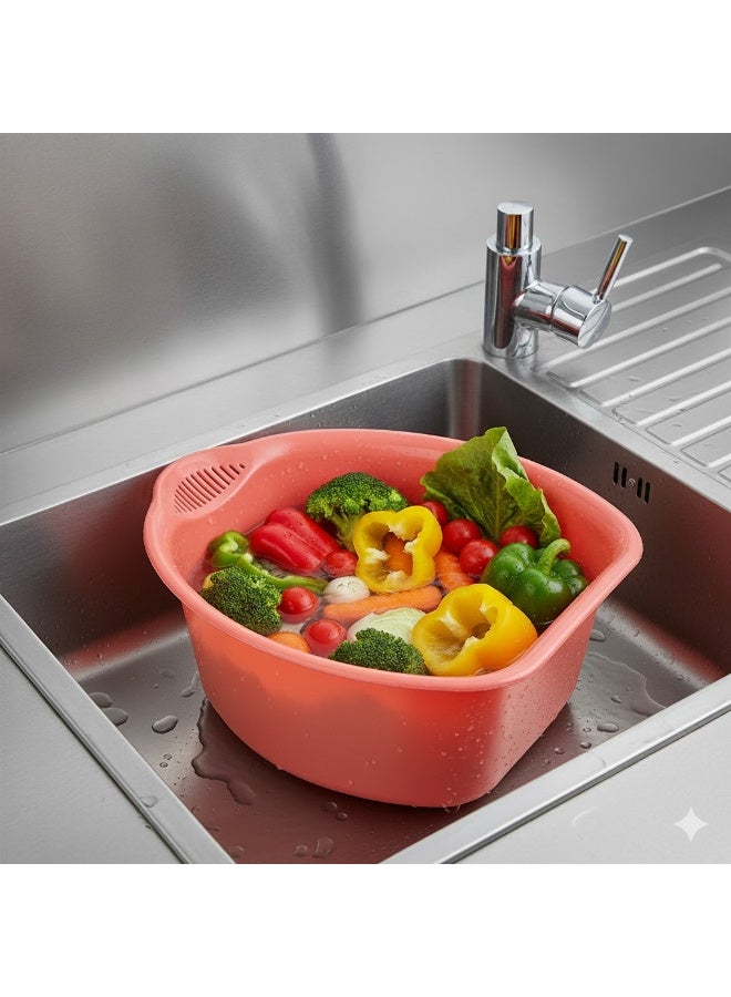 favilla Deep square plastic colander for washing vegetables and fruits, watermelon color - Image 1