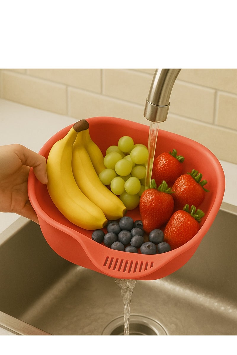 favilla Deep square plastic colander for washing vegetables and fruits, watermelon color - Image 3