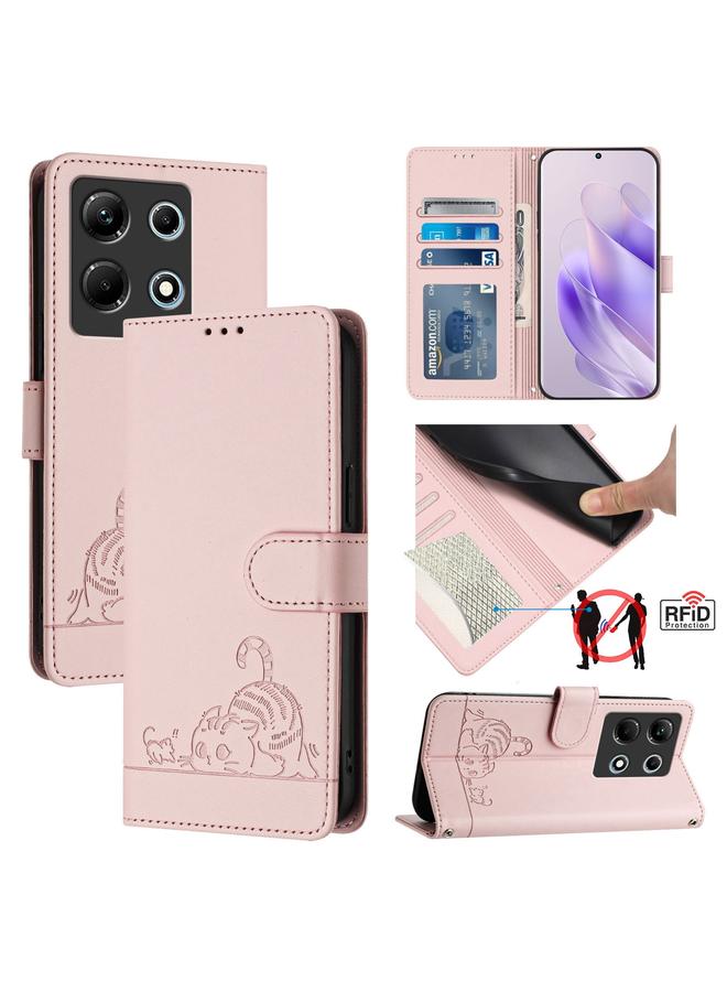 S-TOP Case For Infinix Note 30 4G X6833B Cat Rat Embossed Pattern RFID Leather Phone Case with Lanyard - Image 1