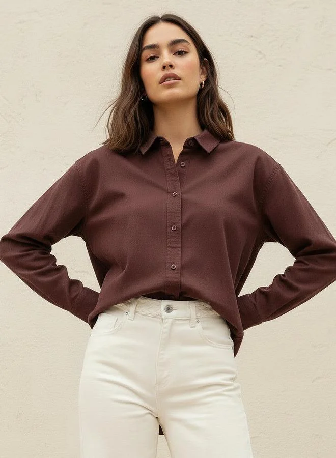 سبلاش فيڤ Oversized Cotton Shirt with High Low Hem