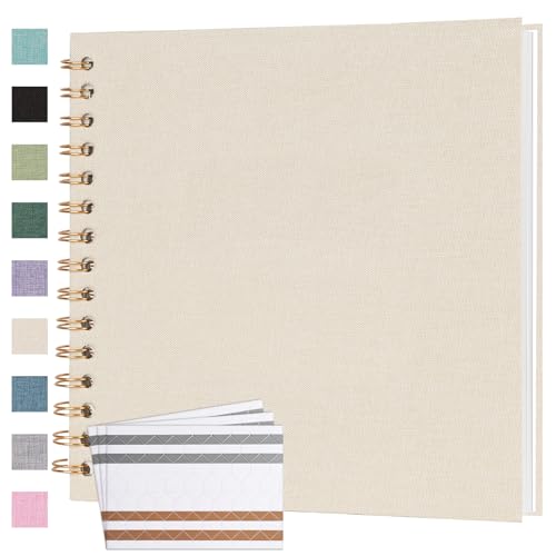Bonyomor Scrapbook Photo Album 8x8 Inches 40 Pages Hardcover Kraft Paper Linen Cover Scrap Book Memory Book DIY Scrapbook Albums for Wedding Baby Boyfriend Travel Anniversary Family Beige - Image 1