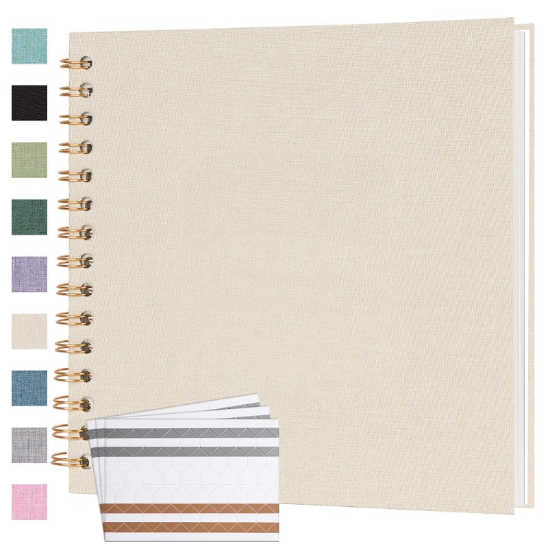 Bonyomor Scrapbook Photo Album 8x8 Inches 40 Pages Hardcover Kraft Paper Linen Cover Scrap Book Memory Book DIY Scrapbook Albums for Wedding Baby Boyfriend Travel Anniversary Family Beige - Image 2