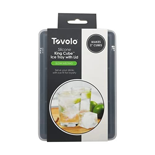 Tovolo King Cube Ice Tray with Lid Charcoal  Stackable Large  Reusable Silicone Molds for Whiskey Cocktails Coffee Bartender Accessories  SmoothiesBPAFree  DishwasherSafe