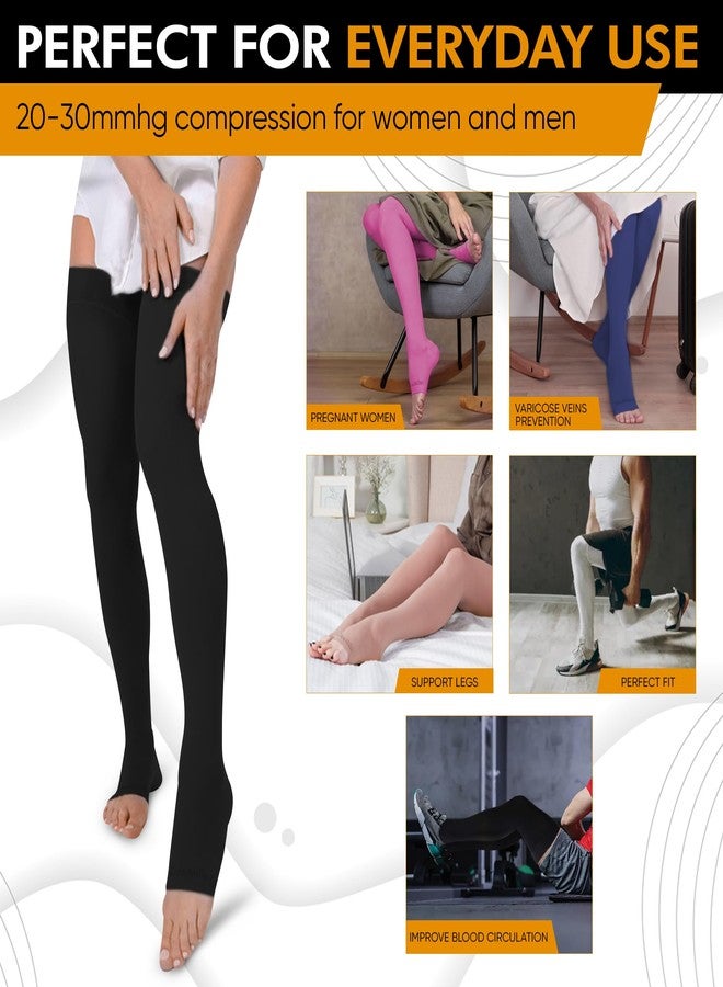 Doc Miller Thigh High Compression Socks - Open Toe, 20-30mmHg for Varicose Veins, Calf, Leg & Ankle Support, Pregnancy & Maternity Stockings, Small to Plus Size - Image 2