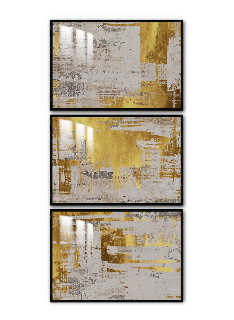 ماركتنا ثلاث لوحات جدارية150x70سم مع برواز أسود وطبقة اكريلك شفاف بتصميم تجريدي  - Image 2