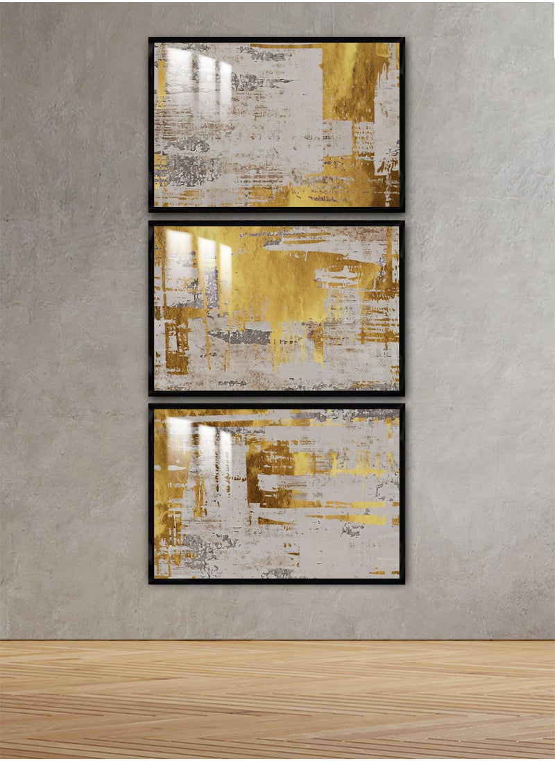 ماركتنا ثلاث لوحات جدارية150x70سم مع برواز أسود وطبقة اكريلك شفاف بتصميم تجريدي  - Image 1