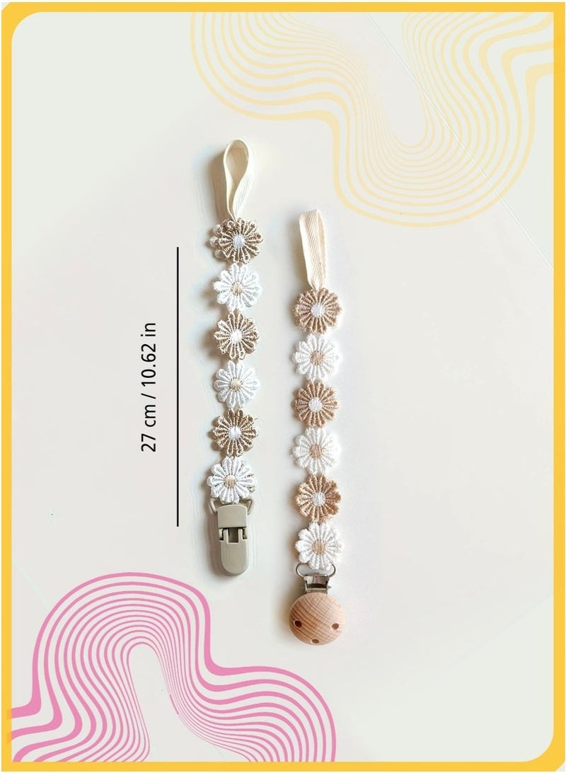2Pcs Korean Cute Fabric Pacifier Chain AntLoss Daisy Flower Teething Stick, Baby Pacifier Clip, Toy Chain for Newborns - Image 4