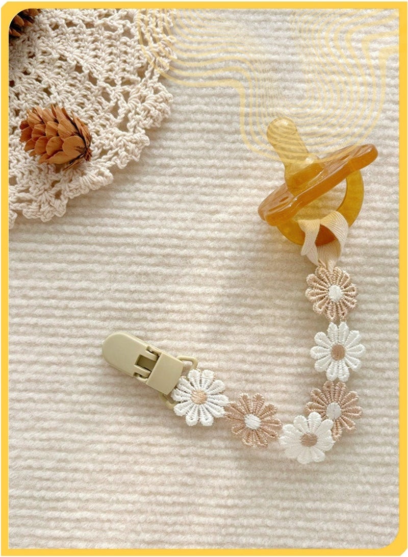 2Pcs Korean Cute Fabric Pacifier Chain AntLoss Daisy Flower Teething Stick, Baby Pacifier Clip, Toy Chain for Newborns - Image 3
